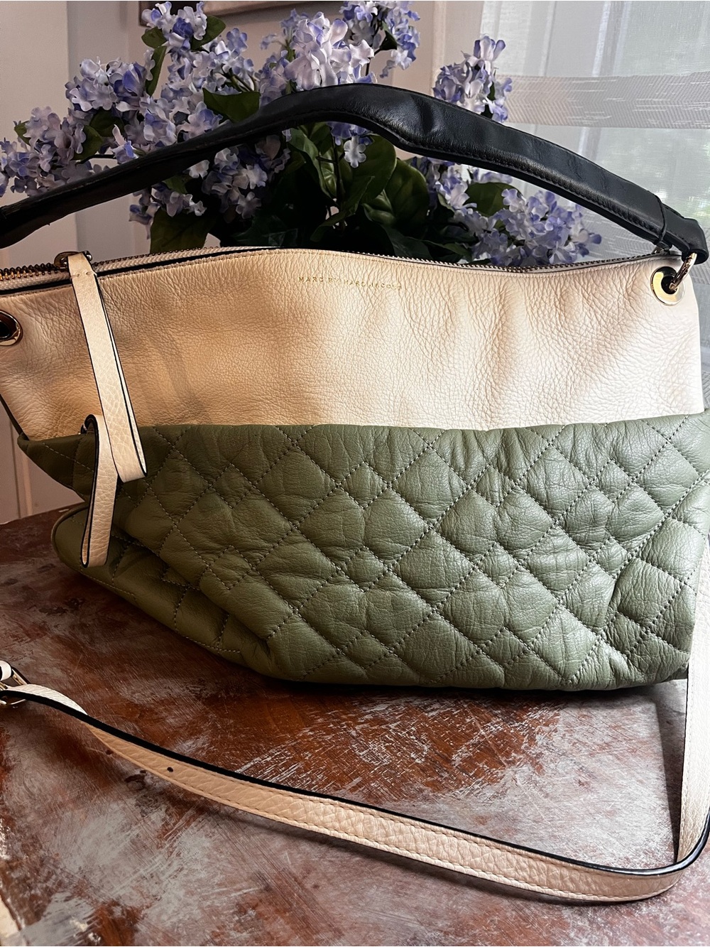 Marc by Marc Jacobs Cream Pebbled Leather Zip Pouch with Gold Hardware
